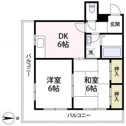 スカイハイツ田野倉(2DK/5階)の間取り写真