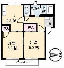 フレグランスAS C棟(2K/2階)の間取り写真