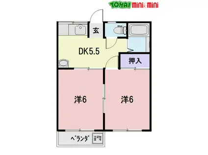 グレースホーム(2DK/2階)の間取り写真