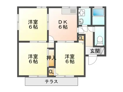 リバーコート E棟(3DK/1階)の間取り写真