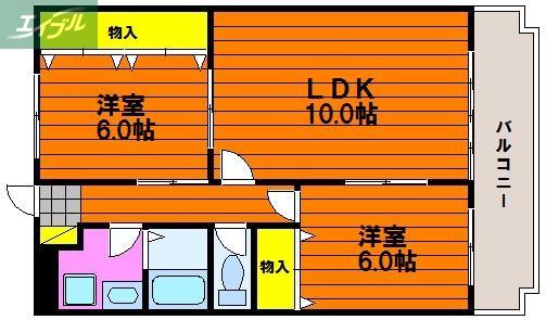 大安寺パークハイム(2LDK/3階)の間取り写真