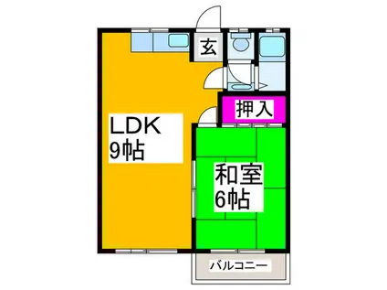 ハイツリブムーン(1LDK/2階)の間取り写真
