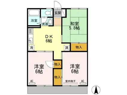 パレーシャル板谷A棟(3DK/1階)の間取り写真