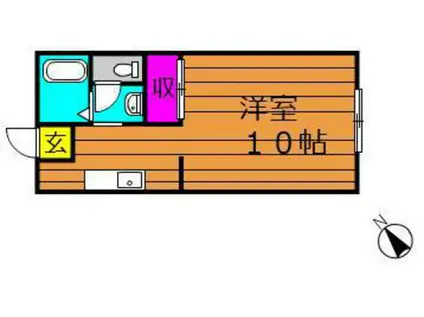 ビーライン川入B(1K/1階)の間取り写真