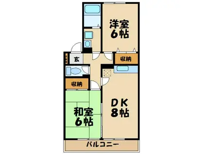 ヒルサイドタウンB号棟(2DK/1階)の間取り写真