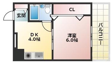 グランドハイツ三津屋北(1DK/4階)の間取り写真