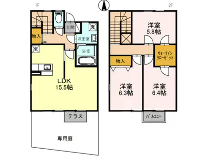 ユニグランデ山手A(3LDK/1階)の間取り写真