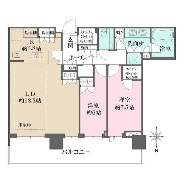 HARUMI FLAG SUN VILLAGE T棟(2LDK/50階)の間取り写真