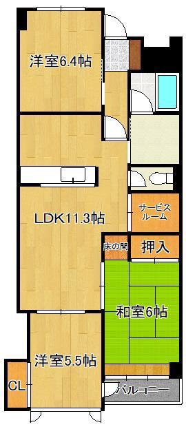 ココガモ&壺壺蒲生(3LDK/5階)の間取り写真
