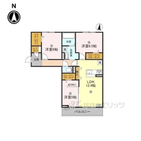 近鉄奈良線 新大宮駅 徒歩18分 3階建 築1年(3LDK/3階)の間取り写真