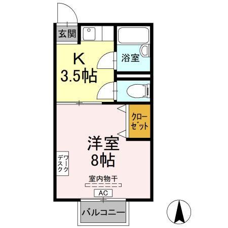 第2立岩ハイツ(1K/2階)の間取り写真