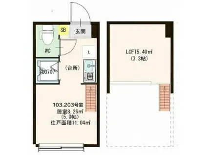 ハーモニーテラス大井II(ワンルーム/1階)の間取り写真