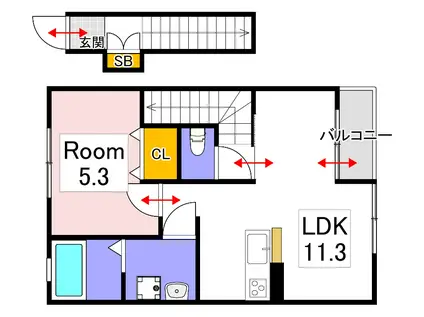 COCORU庭瀬(1LDK/2階)の間取り写真