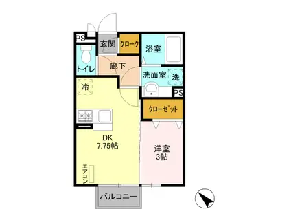 アーク山王(1DK/2階)の間取り写真