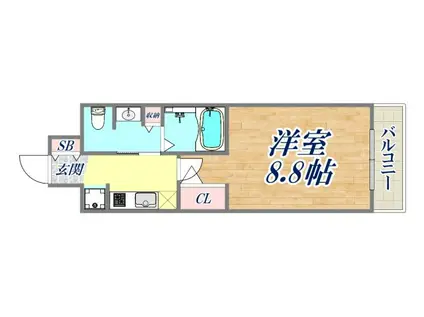 エステムコート神戸ハーバーランド前Ⅳベイライト(1K/2階)の間取り写真