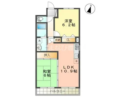 カーサシーガル壱番館(2LDK/3階)の間取り写真