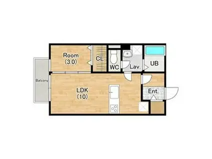 ジーライズ西日置(1LDK/1階)の間取り写真