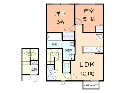 ロレーヌ(2LDK/2階)の間取り写真