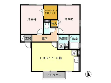 シャトーエレガン(2LDK/2階)の間取り写真