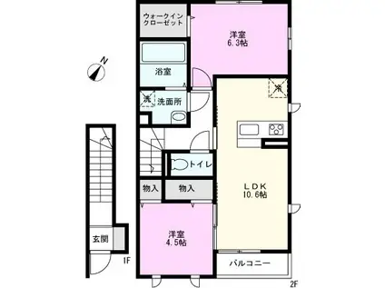 BONHEUR(2LDK/2階)の間取り写真