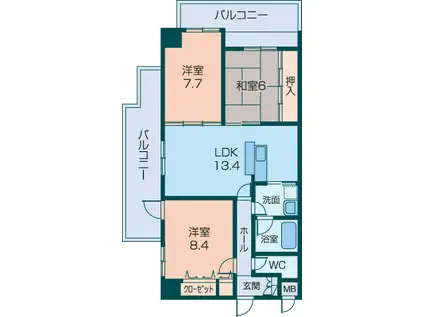 朝日プラザアトリアーナ八木(3LDK/3階)の間取り写真