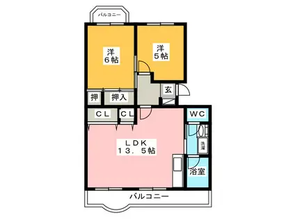 ドゥ・シャトー・ブラン3番館(2LDK/1階)の間取り写真