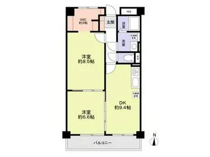 プライム八田(2DK/4階)の間取り写真