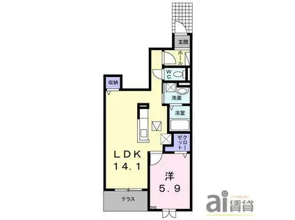 フラン・ブルーム(1LDK/1階)の間取り写真