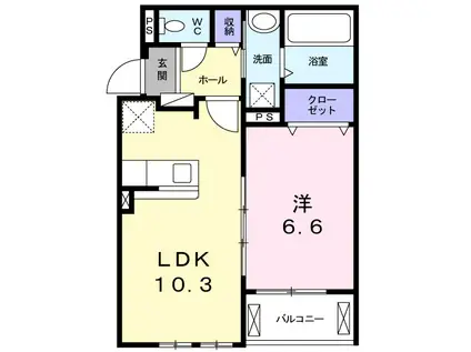 フレアードル(1LDK/2階)の間取り写真