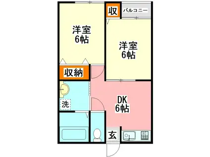 クイーンハイツKIII(2DK/1階)の間取り写真