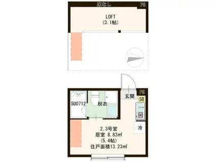 プランドール富士見台(ワンルーム/2階)の間取り写真