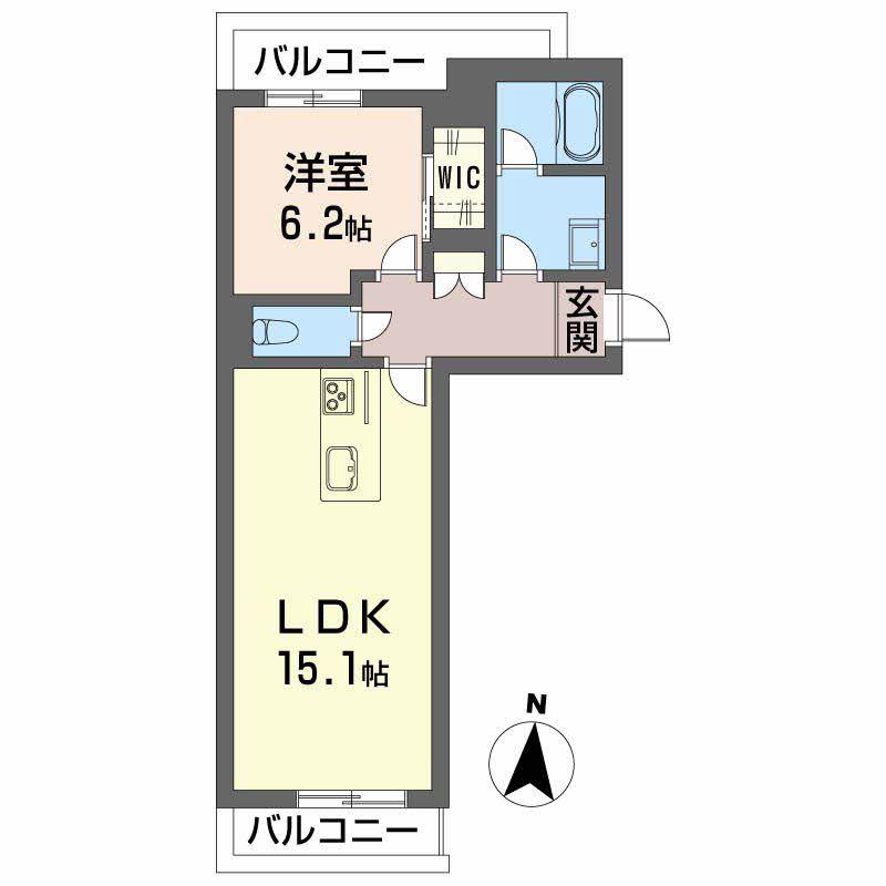 ベレオ高そね(1LDK/2階)の間取り写真