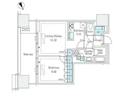 麻布台ヒルズレジデンス(1LDK/8階)の間取り写真