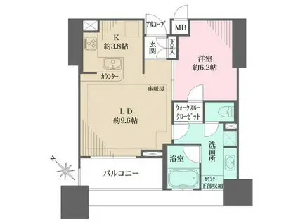 東京アインスリバーサイドタワー(1LDK/18階)の間取り写真