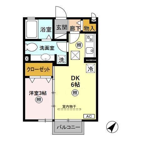 セジュールグリーン雅(1DK/1階)の間取り写真