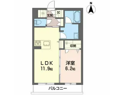 AIR・FOREST吉原(1LDK/3階)の間取り写真