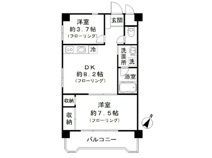 柿ノ木坂ロイヤルコーポ(2DK/5階)の間取り写真