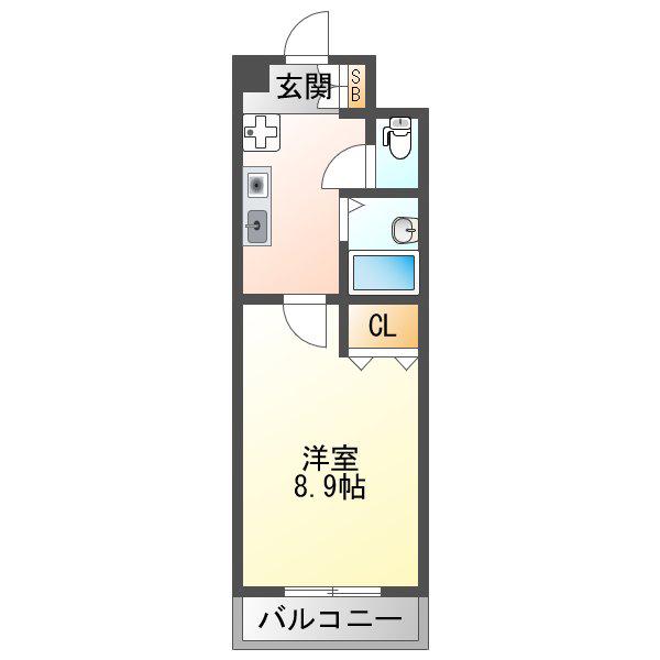 アルビオン新北野(1K/6階)の間取り写真