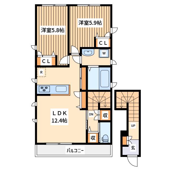 ヴェルデュール エスト(2LDK/2階)の間取り写真