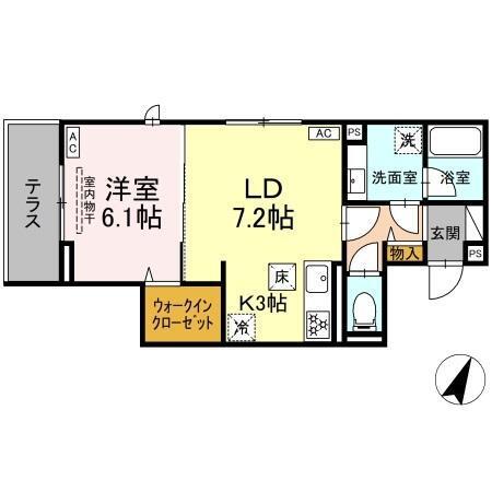 D PAINA 保土ケ谷(1LDK/1階)の間取り写真