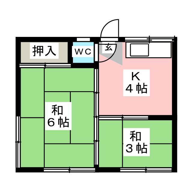 第2丸長荘(2K/2階)の間取り写真