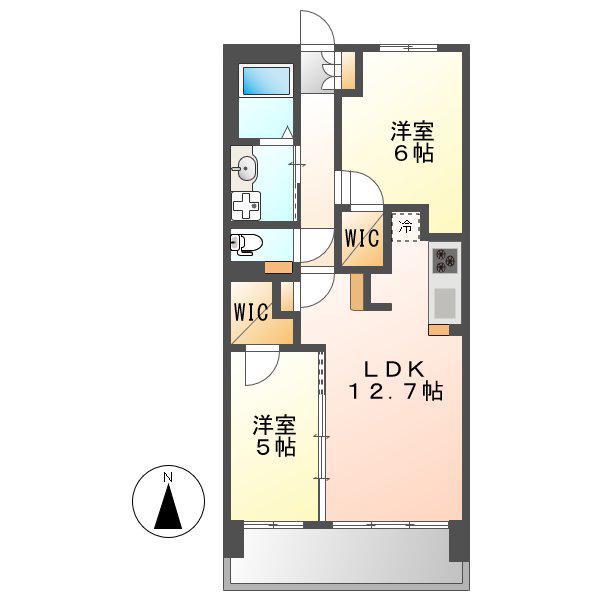 S-RESIDENCE茶屋ヶ坂イースト(2LDK/5階)の間取り写真