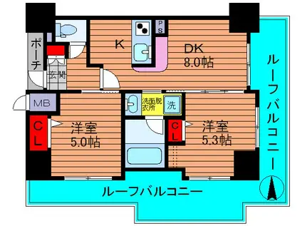 エステムプラザ難波ウエストリバークロス(2LDK/4階)の間取り写真
