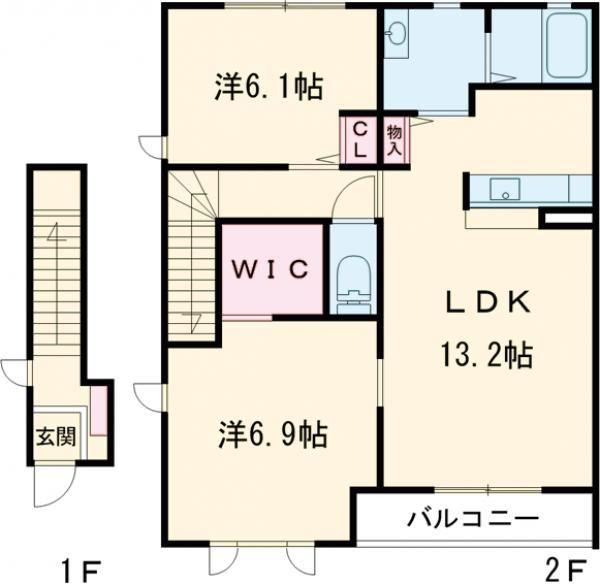 レガール北野 D棟(2LDK/2階)の間取り写真