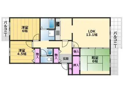 いぶき野3丁目7号棟(3LDK/3階)の間取り写真
