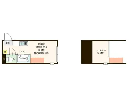 ハーモニーテラス久我山(ワンルーム/2階)の間取り写真