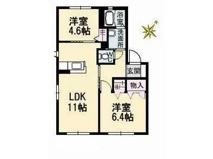 木もれ陽 二番館(2LDK/1階)の間取り写真