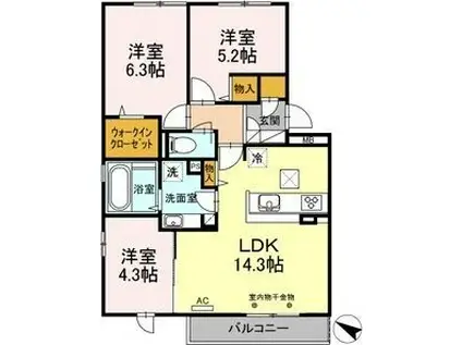 アコールヒルズ(3LDK/1階)の間取り写真