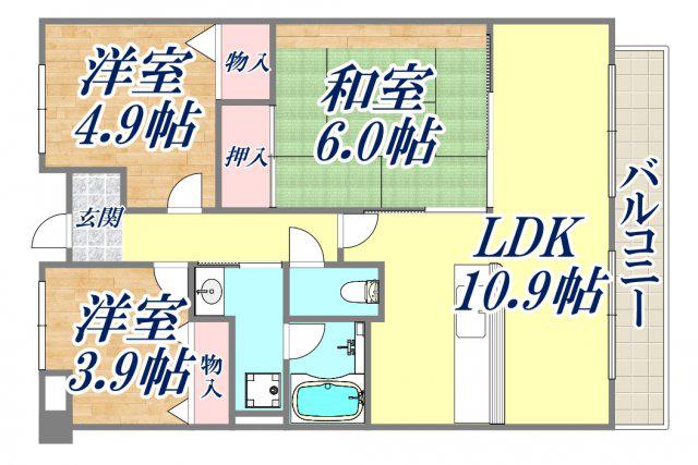 ベレッツア芦屋Ⅰ(3LDK/2階)の間取り写真