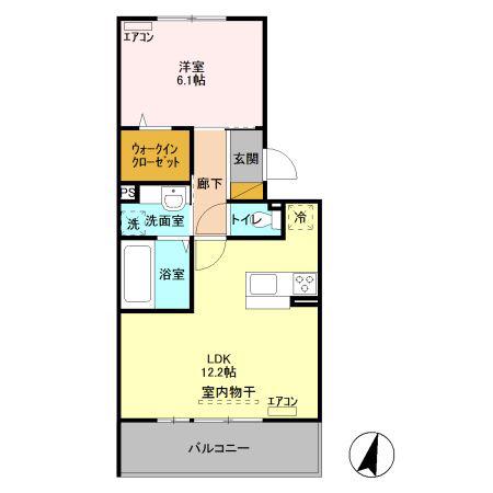 オランジュB棟(1LDK/2階)の間取り写真